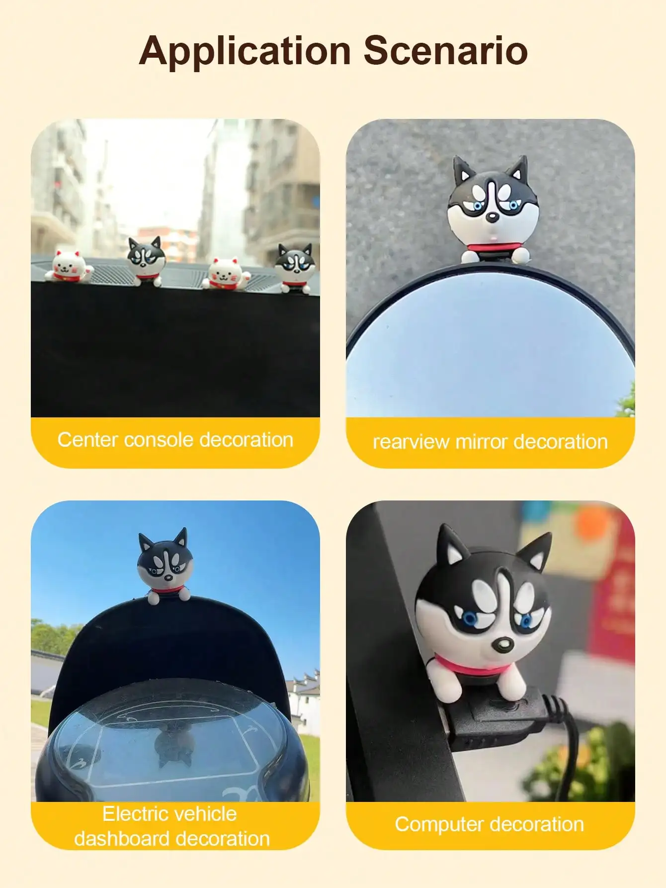3D Cute Husky Car Dashboard Ornament - Rubber Material, License Plate Frame Decoration, Motorcycle Modification Accessory thumbnail 5