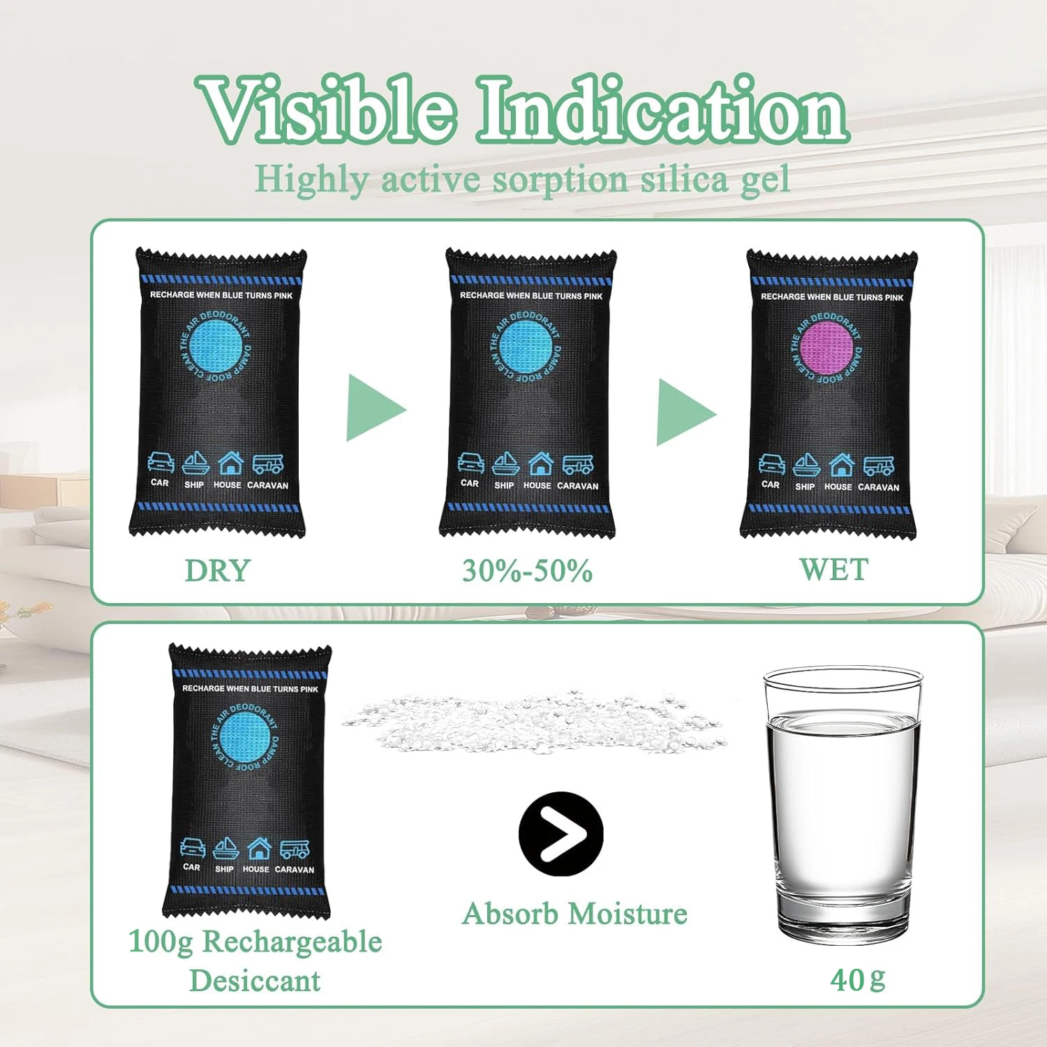 Reusable Silicone Dehumidifier Bag Car Air Freshener Interior Wardrobe Room Home Moisture Absorber Dampness Preventer Drying Bag thumbnail 4