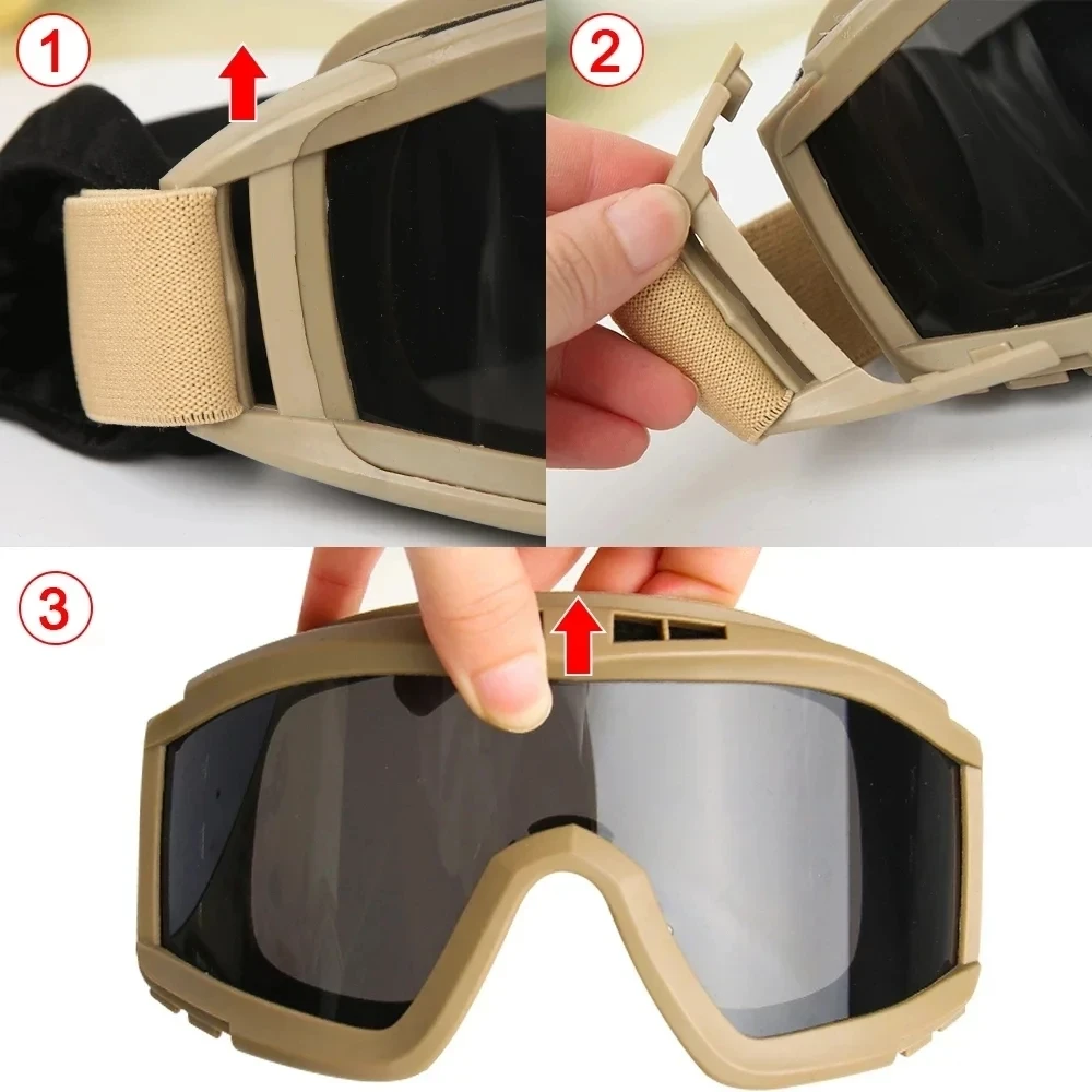 Explosion Proof Shooting Tactical Goggles Anti-impact CS War Game Airsoft Paintball Hunting Mounteering Goggles Glasses thumbnail 3