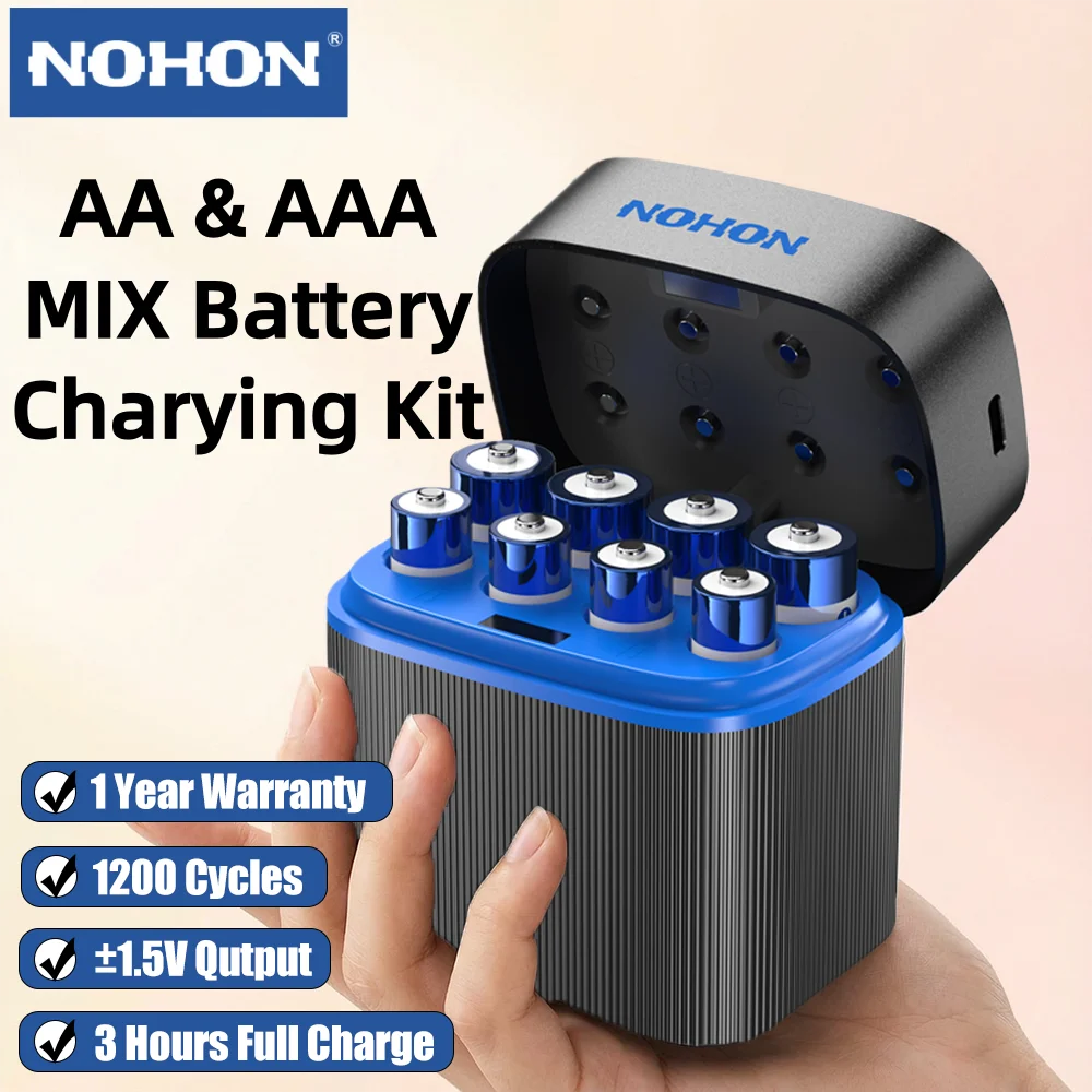 NOHON AA/AAA Rechargeable Batteries 1.5V Mix Kit for Toy Game Console Mouse Remote Control Doorbell Blood Pressure Monitor
