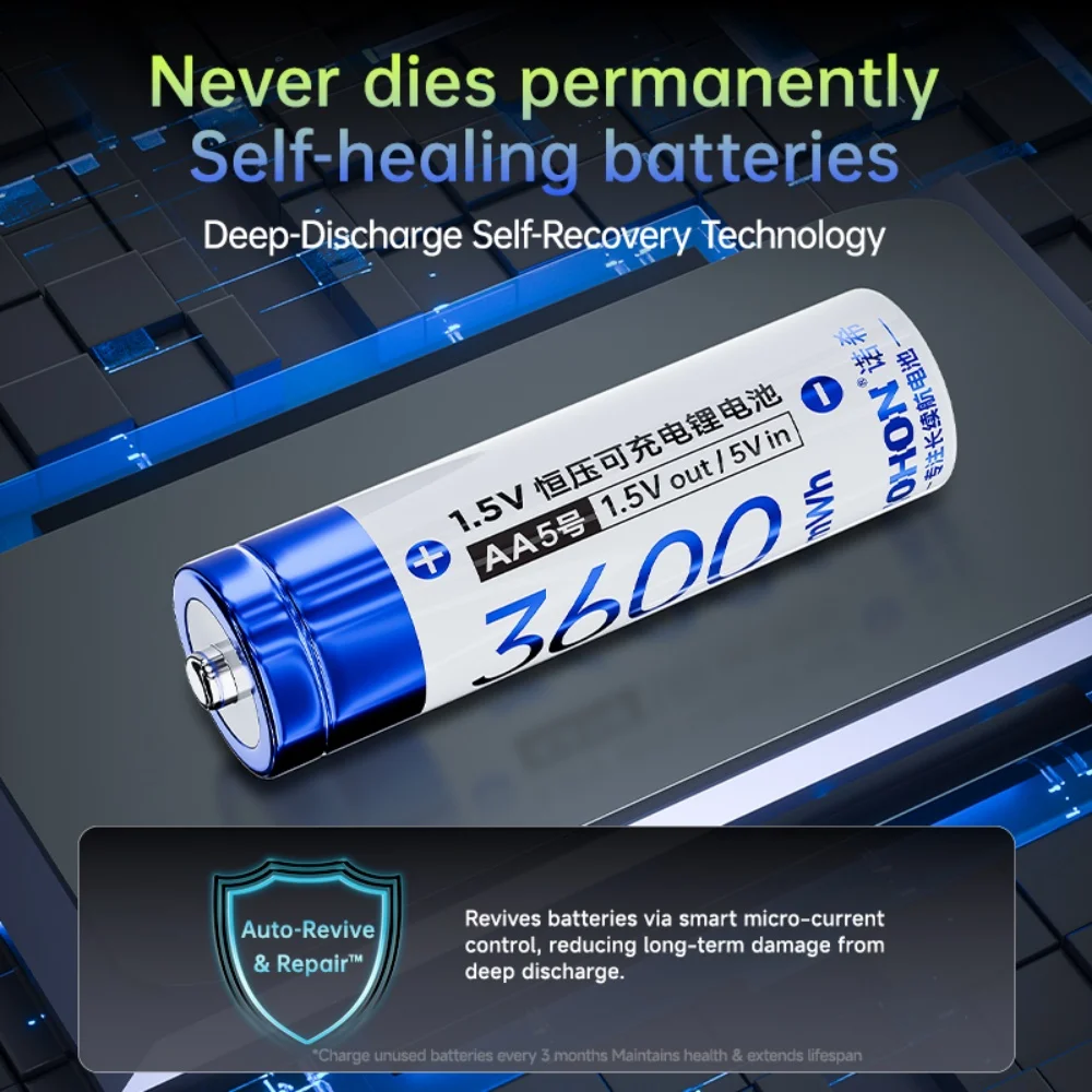 NOHON AA/AAA Rechargeable Batteries 1.5V Mix Kit for Toy Game Console Mouse Remote Control Doorbell Blood Pressure Monitor thumbnail 5