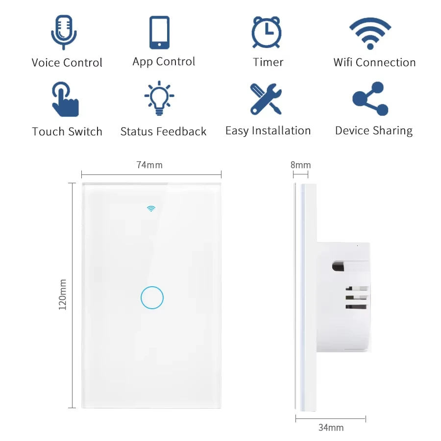 Tuya WiFi Smart Wall Switch US Touch Panel Light Switch 1/2/3/4 Gang No Neutral Required RF433 for Smart Life Alexa Google Home thumbnail 3