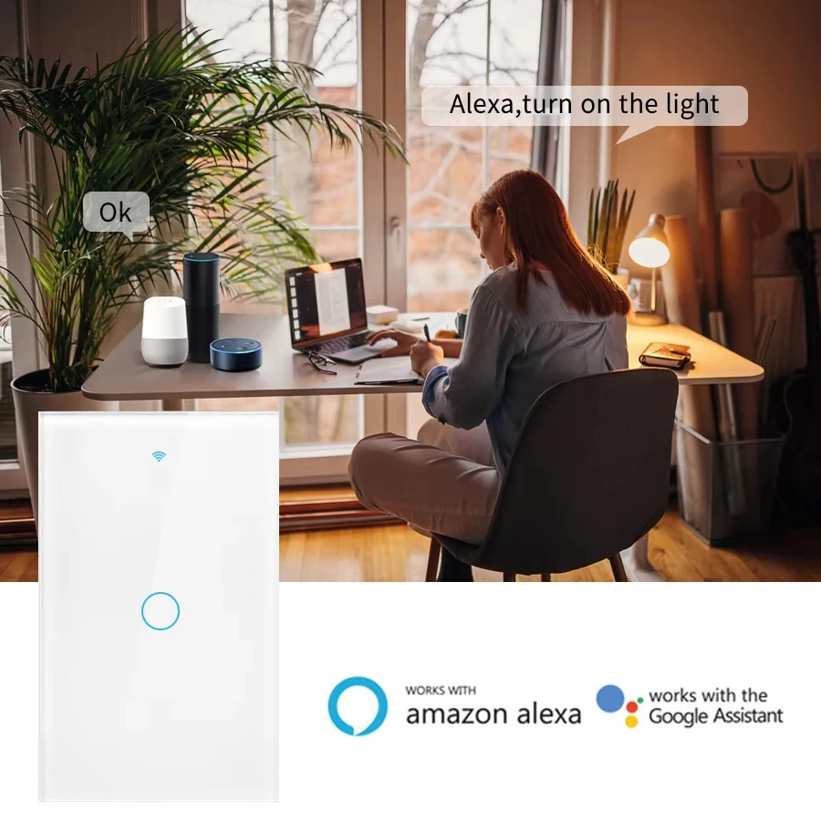 Tuya WiFi Smart Wall Switch US Touch Panel Light Switch 1/2/3/4 Gang No Neutral Required RF433 for Smart Life Alexa Google Home thumbnail 2