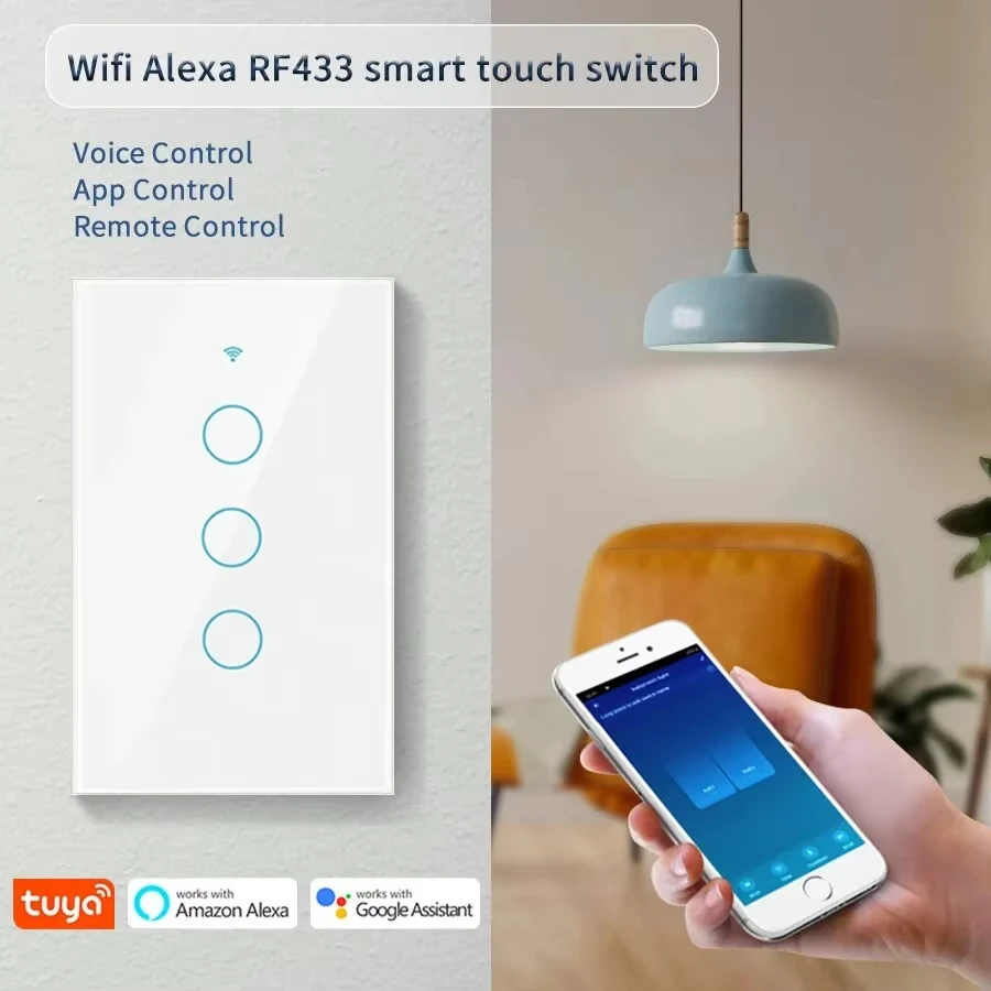 Tuya WiFi Smart Wall Switch US Touch Panel Light Switch 1/2/3/4 Gang No Neutral Required RF433 for Smart Life Alexa Google Home thumbnail 6