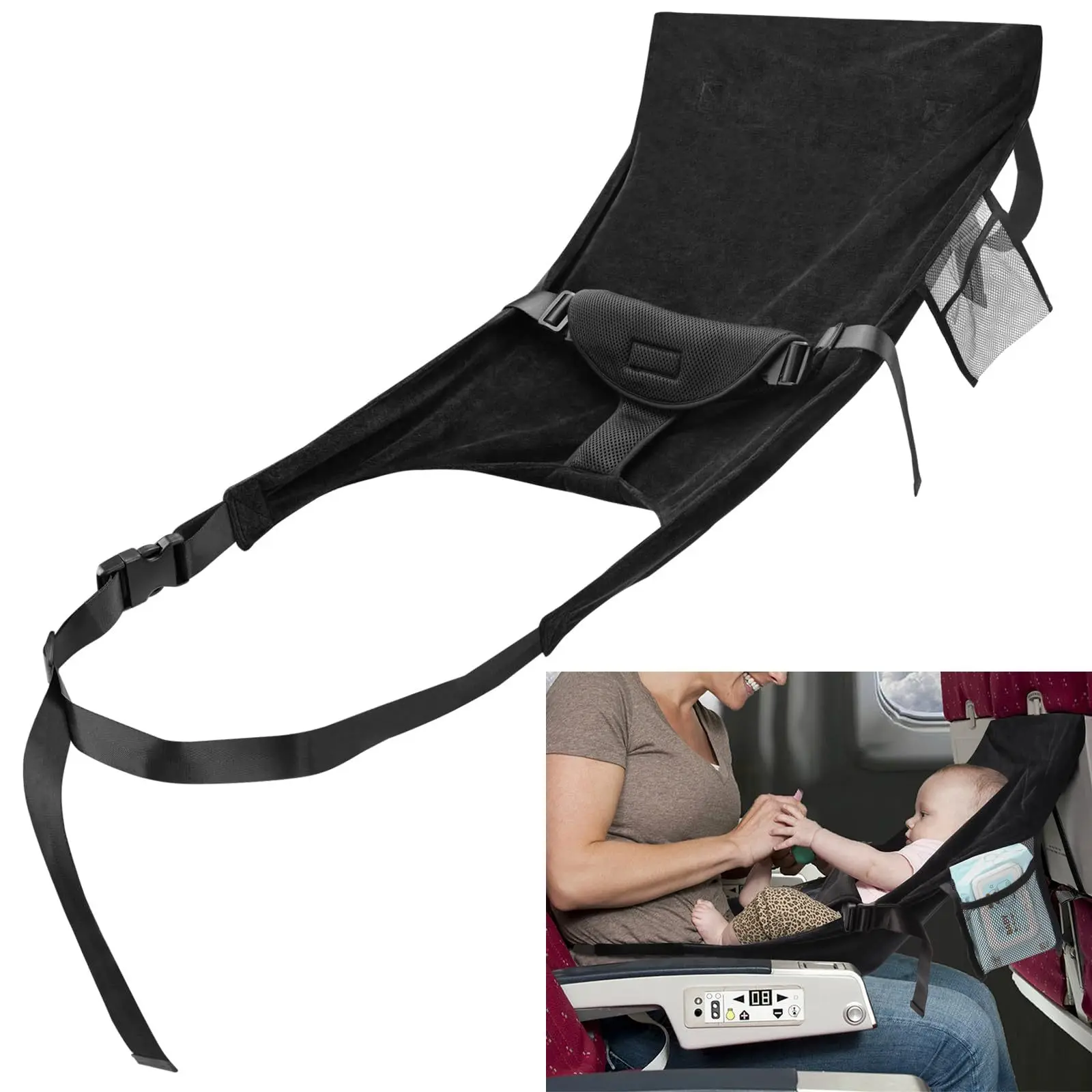 Flannel Airplane Seat Extender Airplane Bed with Side Pocket Comfort Breathable Travel Foot Rest Hammock for Toddlers Children thumbnail 6
