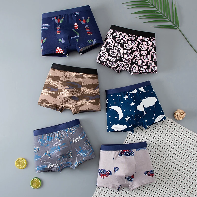 5-piece Set Of Children's Solid Color Combination Basic Underwear Seasonal Underwear Boys' Casual Sports Base Shorts Home Pants thumbnail 3