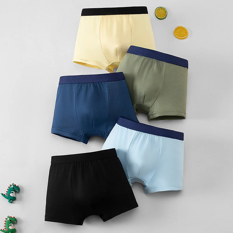5-piece Set Of Children's Solid Color Combination Basic Underwear Seasonal Underwear Boys' Casual Sports Base Shorts Home Pants