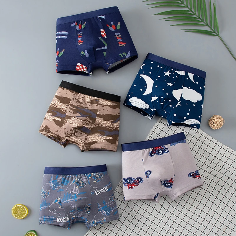 5-piece Set Of Children's Solid Color Combination Basic Underwear Seasonal Underwear Boys' Casual Sports Base Shorts Home Pants thumbnail 4