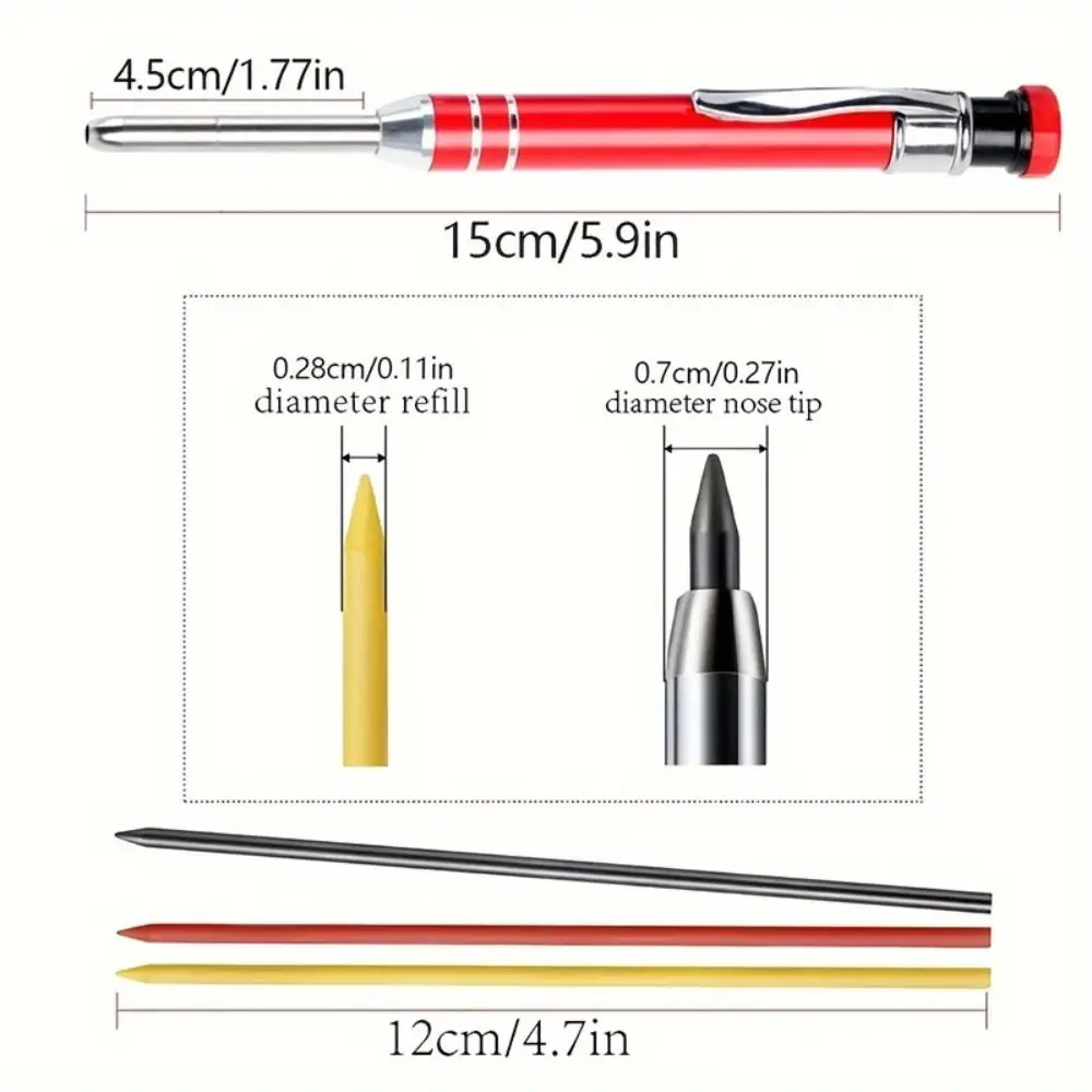 2.8mm Mechanical Pencil Deep Hole Marking Long Head Solid Carpenter Pencil Metal Built-in Sharpener Woodworking Deep-hole Marker thumbnail 6