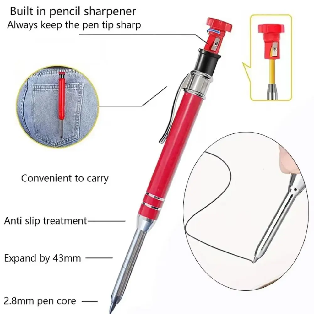 2.8mm Mechanical Pencil Deep Hole Marking Long Head Solid Carpenter Pencil Metal Built-in Sharpener Woodworking Deep-hole Marker thumbnail 4
