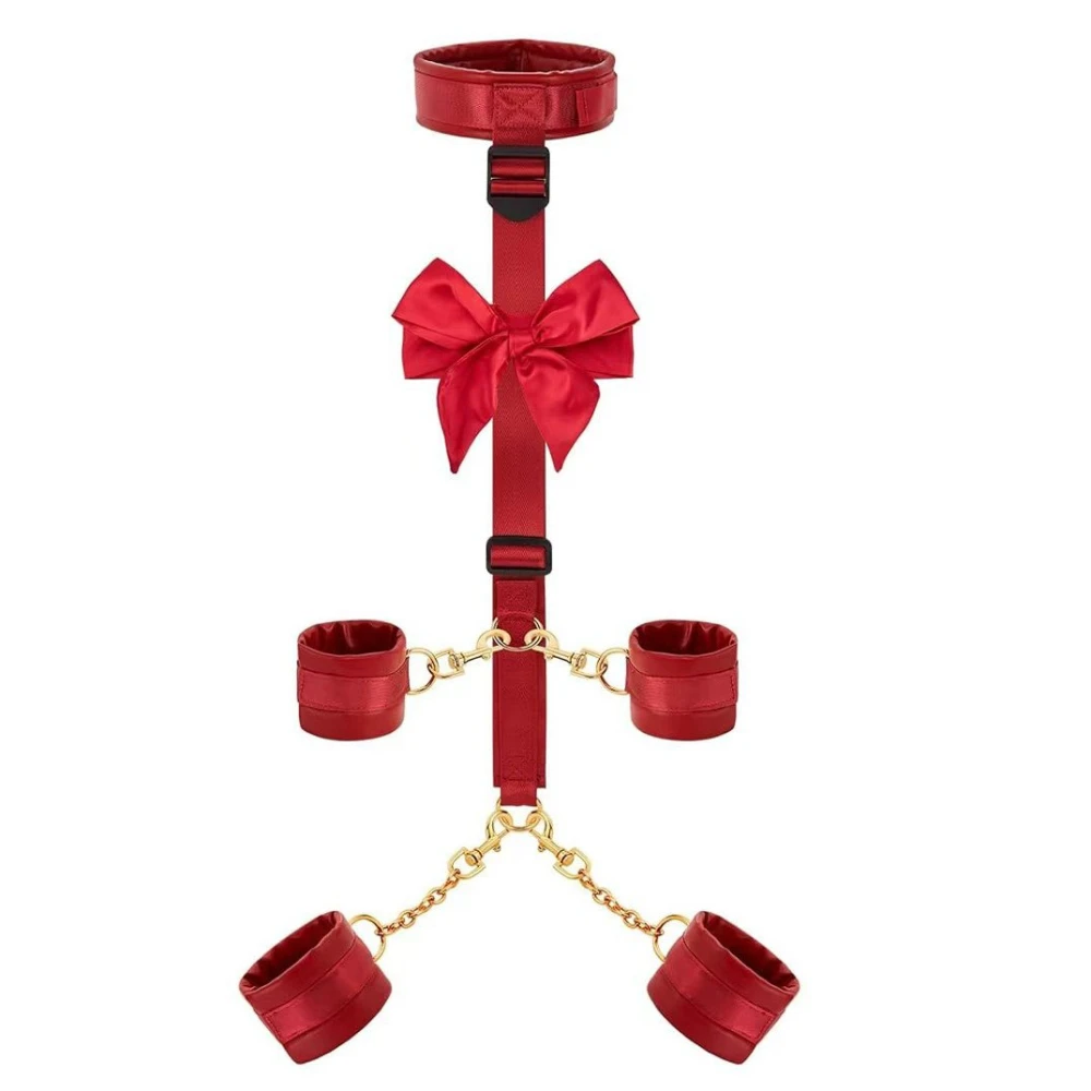 Binding Set BDSM Sex Toys Handcuffs Eye Masks Chains Collars Neck To Wrist Leather Restraints Sex Toys Can Be Adjusted thumbnail 2