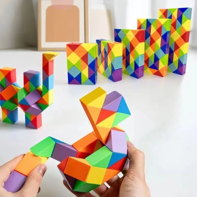Magic Rule Snake Colored Puzzle Toy - Transformable Multi-color Magic Cube Educational Decompression Fidget Toys for Kids