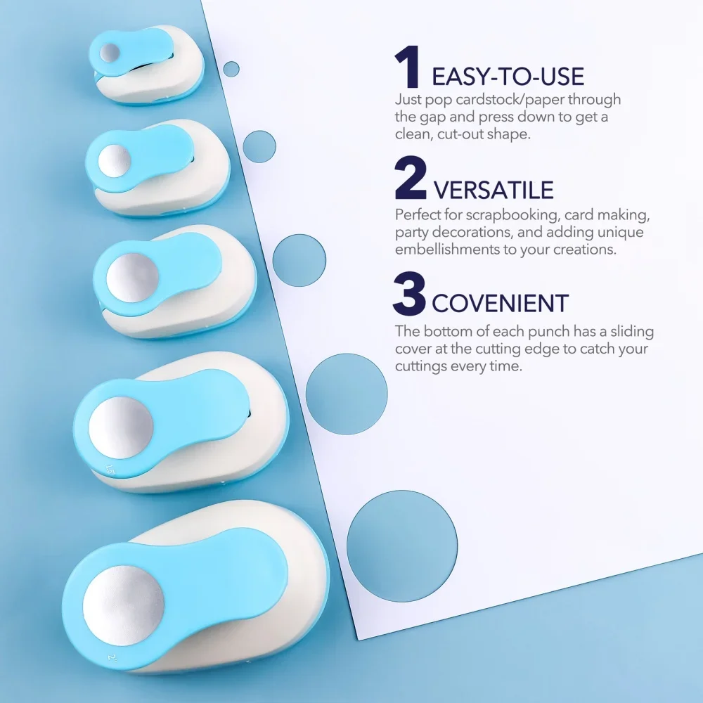 Circle Paper Hole Puncher Cutter Tool Set 0.3"/0.6"/1"/1.5"/2"/3" Lever Action Craft Punches for Paper Crafting Scrapbooking thumbnail 2