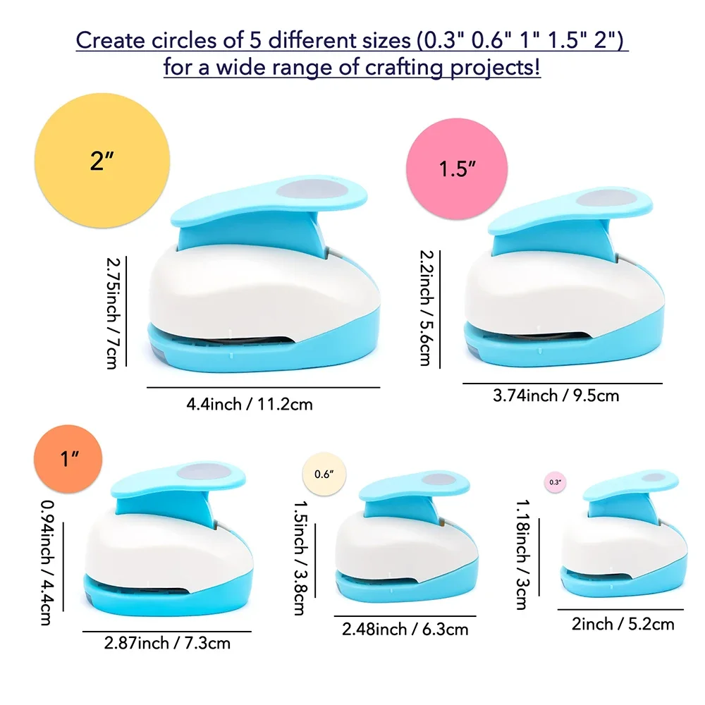 Circle Paper Hole Puncher Cutter Tool Set 0.3"/0.6"/1"/1.5"/2"/3" Lever Action Craft Punches for Paper Crafting Scrapbooking thumbnail 5