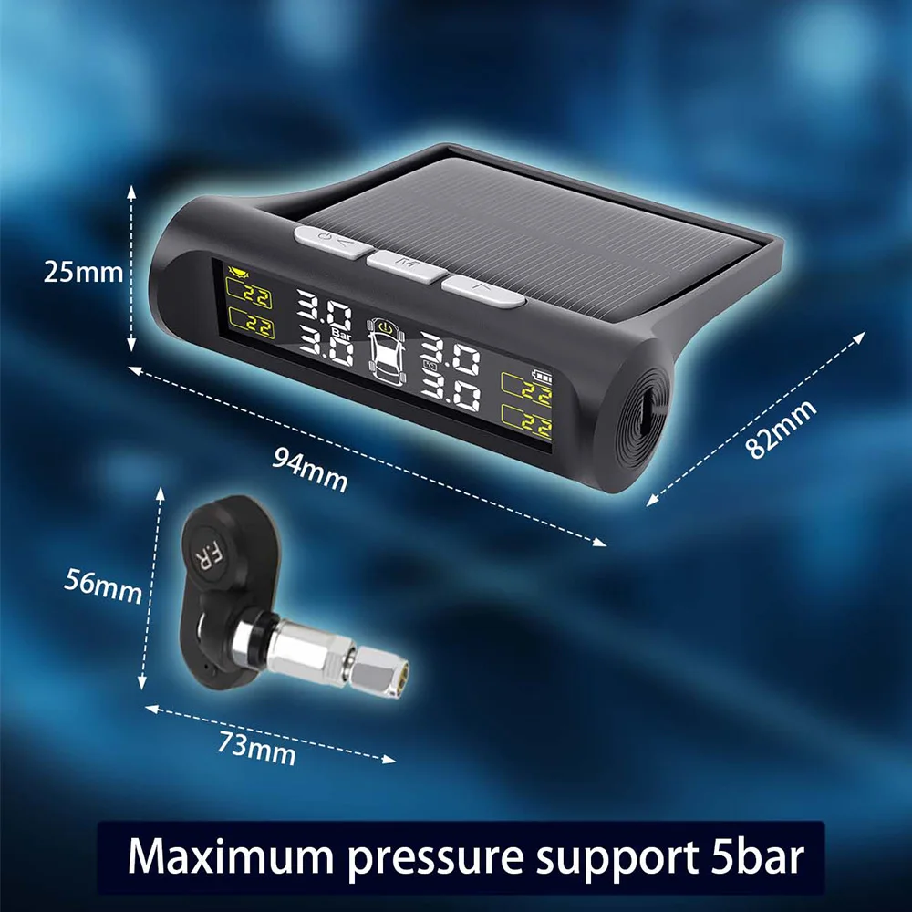 Tire Pressure Monitoring System With 4 internal sensor TPMS Solar Powered Digital LCD Display Car Security Alarm thumbnail 5