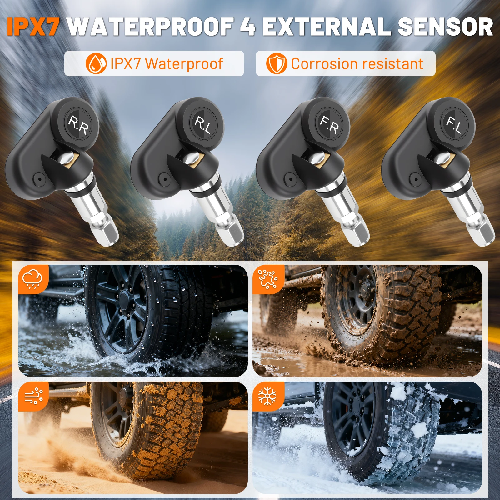 Tire Pressure Monitoring System With 4 internal sensor TPMS Solar Powered Digital LCD Display Car Security Alarm thumbnail 4