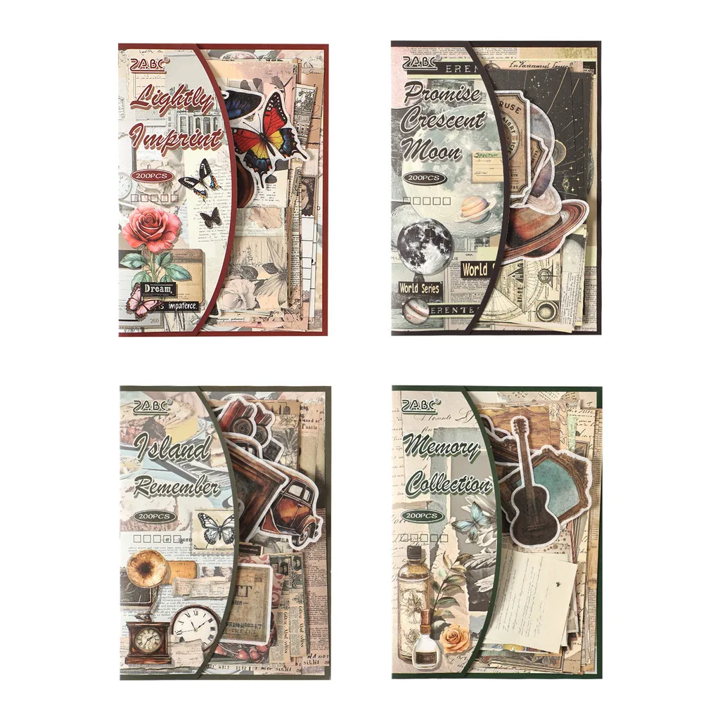 200pcs Scrapbooking Supplies Vintage Washi Paper Stickers Scrapbook Paper Junk Journal Collage Kit Art Supplies thumbnail 5