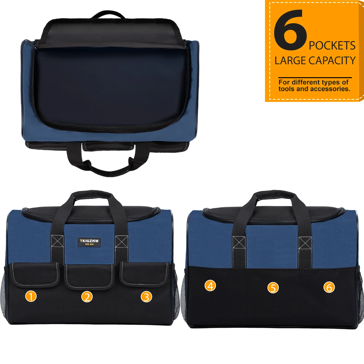 17 Inch Tool Bag, Large Tool Bag with 6 Exterior Pockets Electrician Tool Bag, for DIY Enthusiasts and Craftsmen thumbnail 3