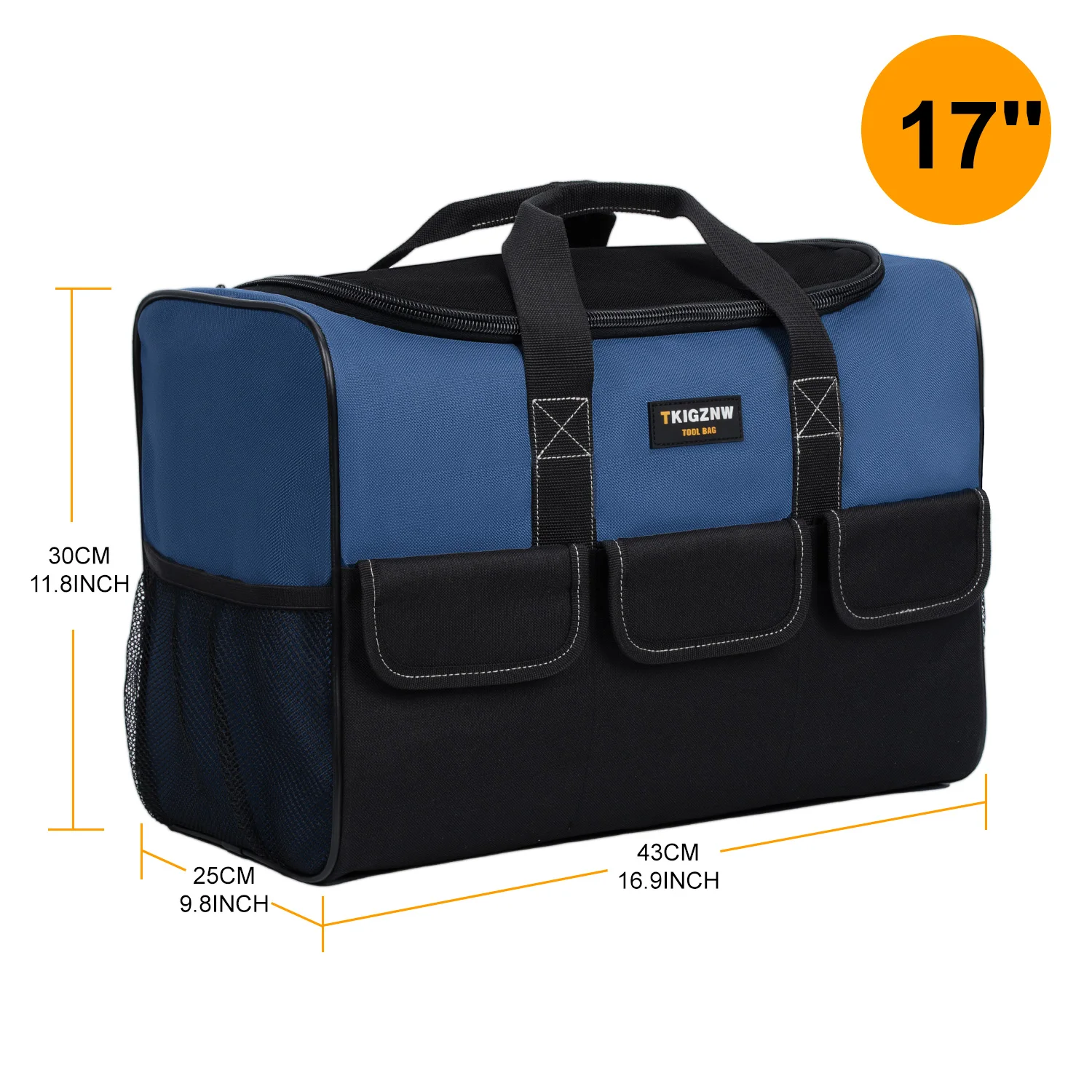 17 Inch Tool Bag, Large Tool Bag with 6 Exterior Pockets Electrician Tool Bag, for DIY Enthusiasts and Craftsmen thumbnail 6