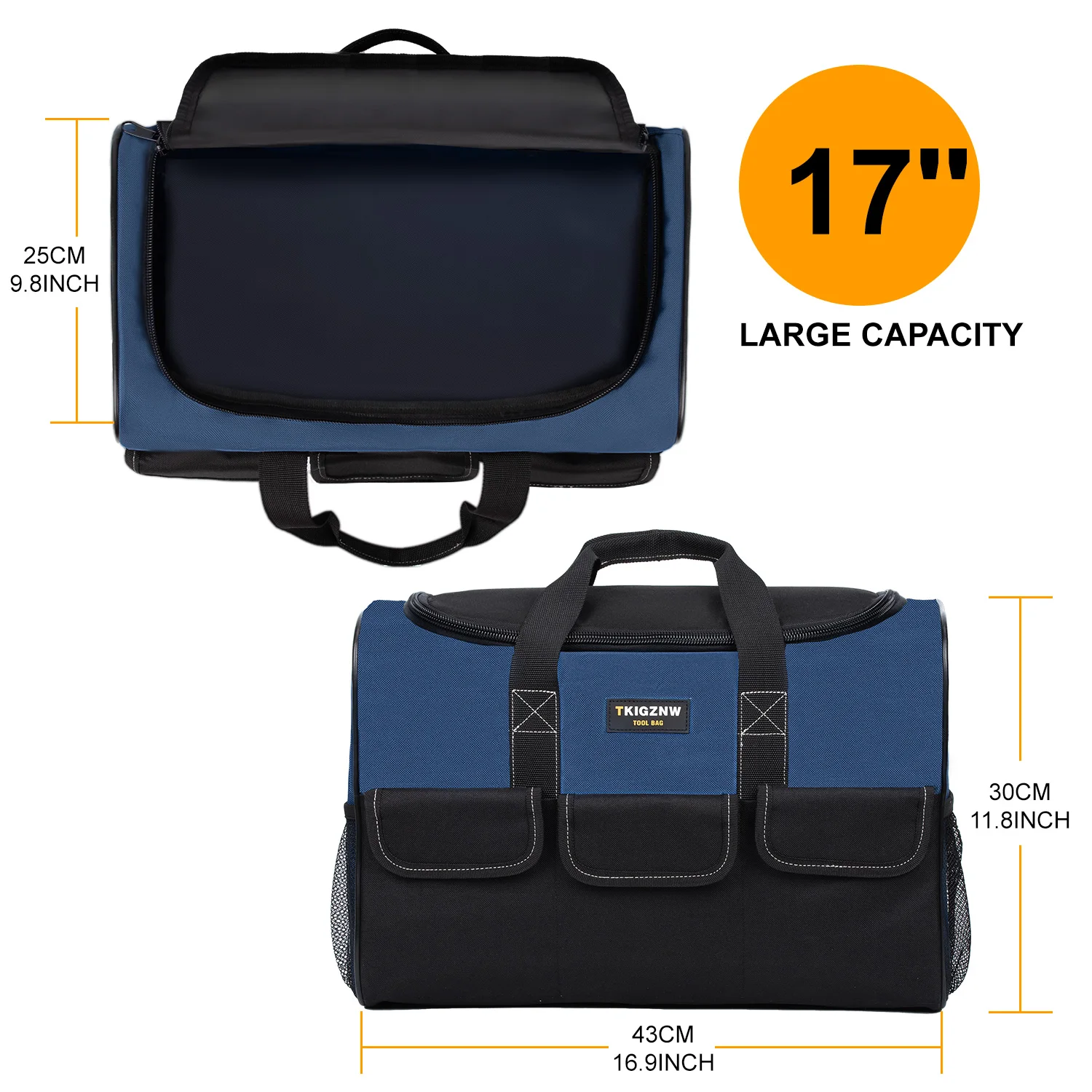 17 Inch Tool Bag, Large Tool Bag with 6 Exterior Pockets Electrician Tool Bag, for DIY Enthusiasts and Craftsmen thumbnail 2