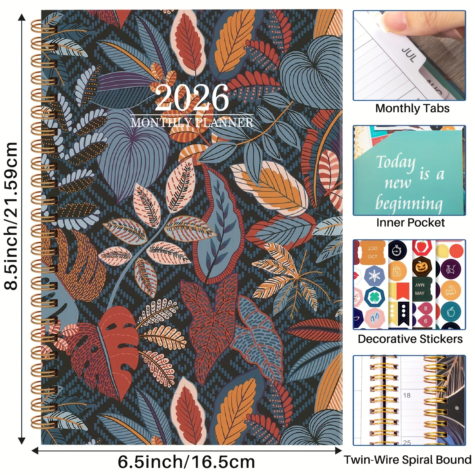 2026 Notebook - Weekly and Monthly Calendar Organizer with Stickers, Flower Design - Suitable for Home, Office, School thumbnail 4