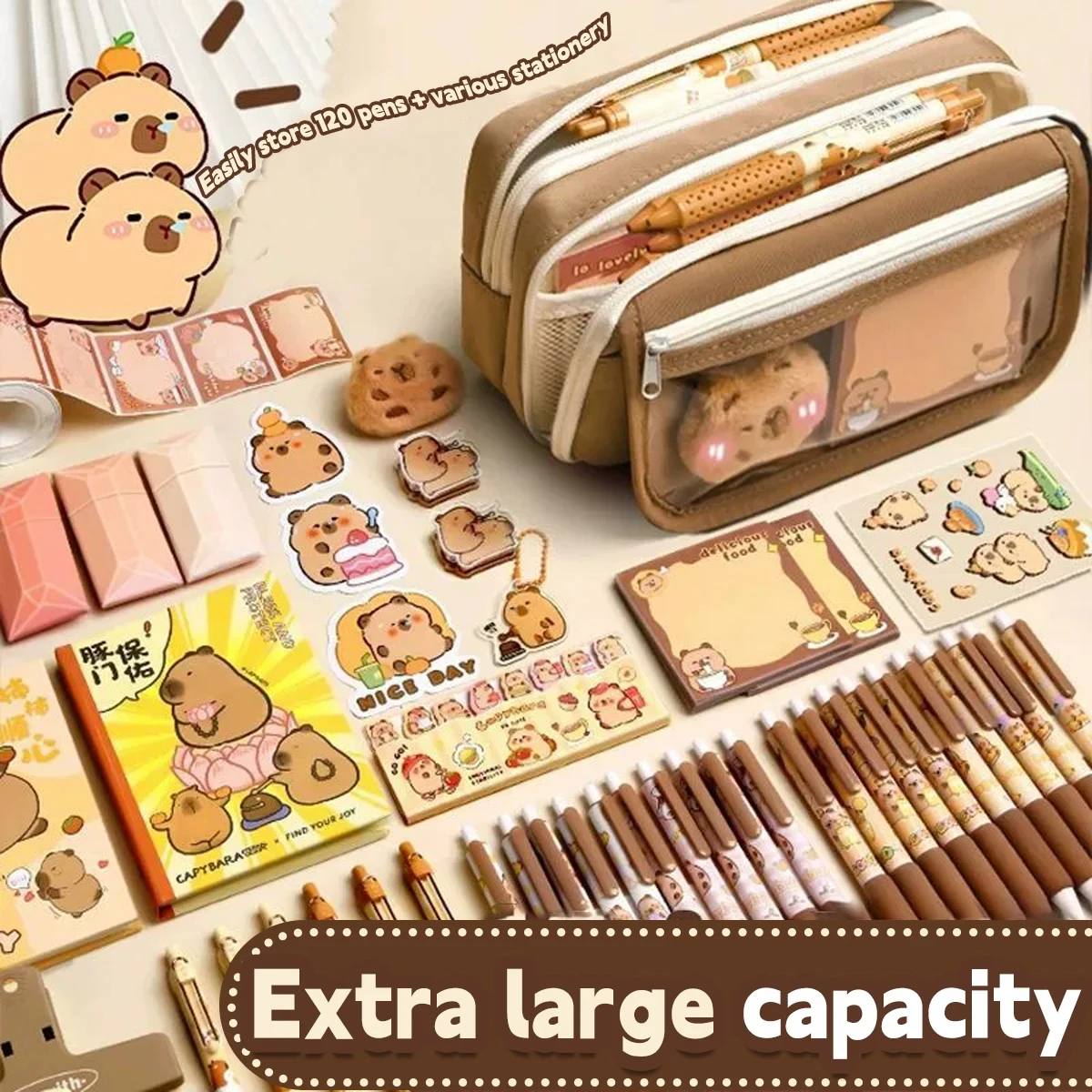 New Capybara Large Capacity Pencil Case Flip Cover Stationery Set Pencil Bag Simple Storage Bag Student School Office Supplies thumbnail 5