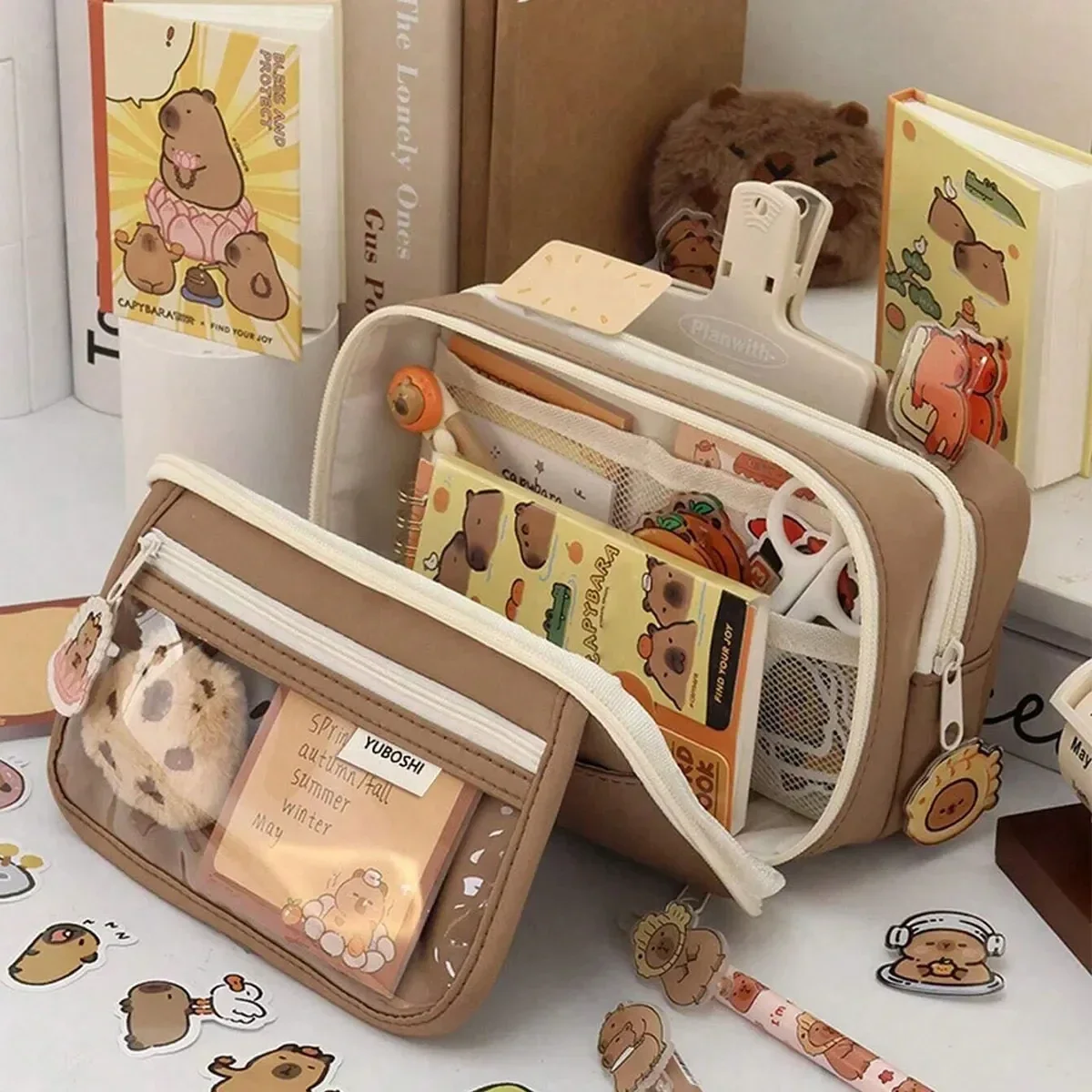 New Capybara Large Capacity Pencil Case Flip Cover Stationery Set Pencil Bag Simple Storage Bag Student School Office Supplies thumbnail 2