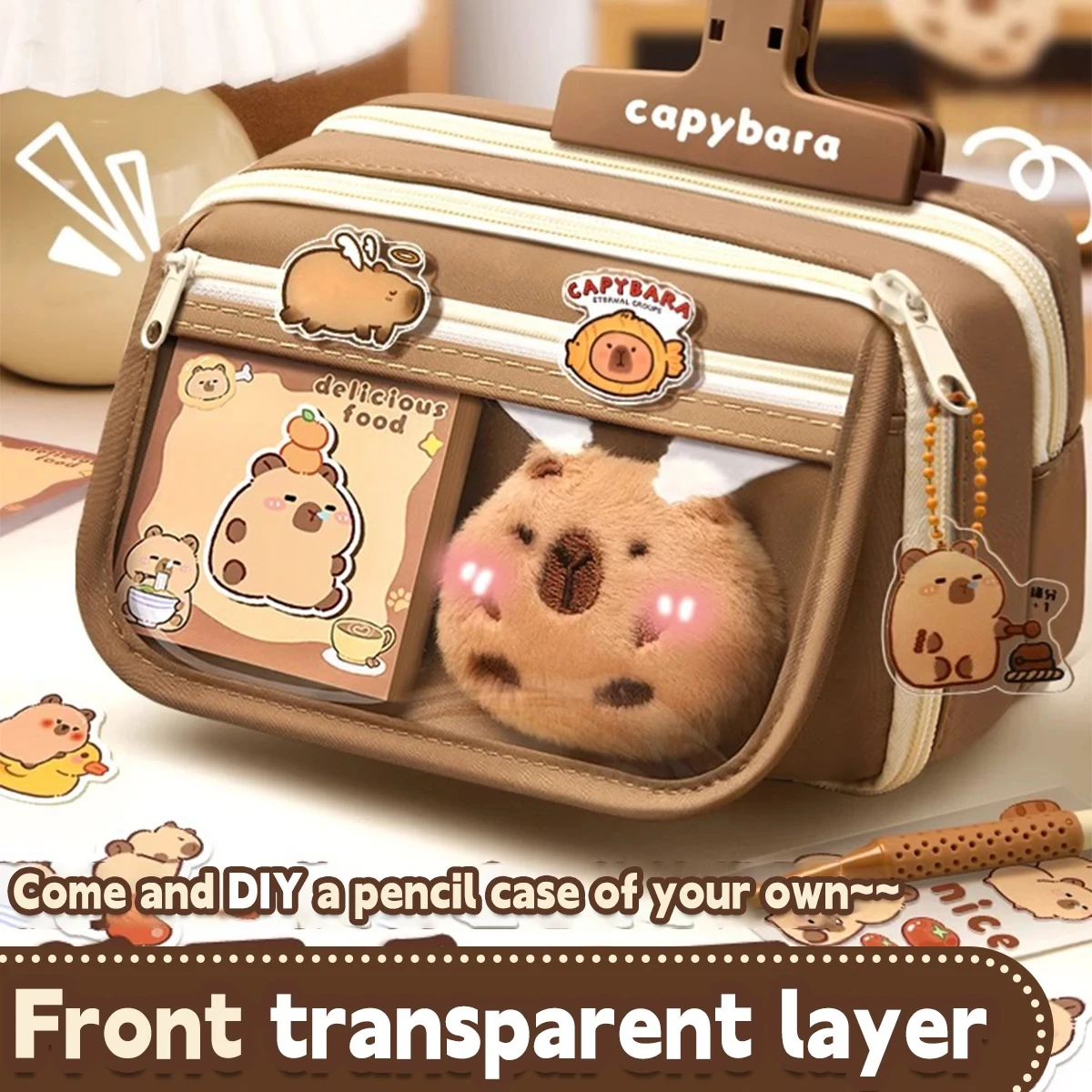 New Capybara Large Capacity Pencil Case Flip Cover Stationery Set Pencil Bag Simple Storage Bag Student School Office Supplies thumbnail 3