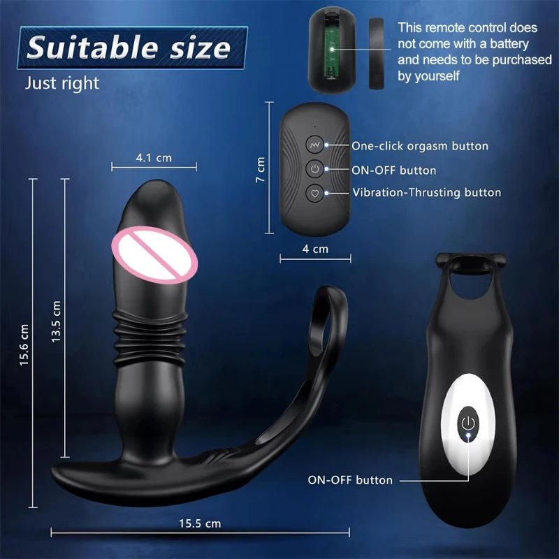 Male Prostate Massage Telescoping Vibrator Anal Butt Plug Vibrator Delay Ejaculation Penis Ring Dildos Sex Toys for Men Gay 18+ thumbnail 2