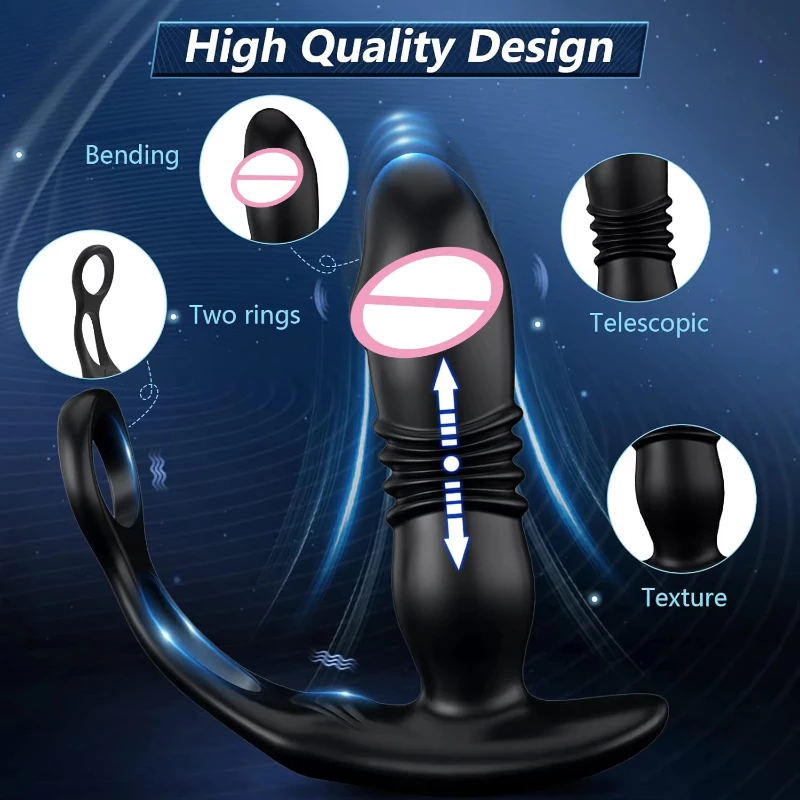 Male Prostate Massage Telescoping Vibrator Anal Butt Plug Vibrator Delay Ejaculation Penis Ring Dildos Sex Toys for Men Gay 18+ thumbnail 5