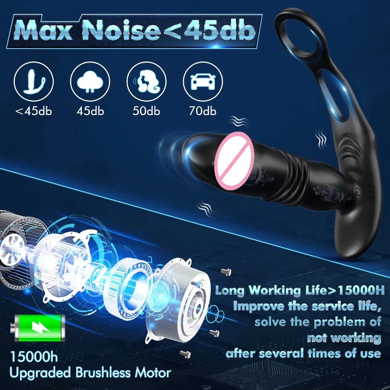 Male Prostate Massage Telescoping Vibrator Anal Butt Plug Vibrator Delay Ejaculation Penis Ring Dildos Sex Toys for Men Gay 18+ thumbnail 3