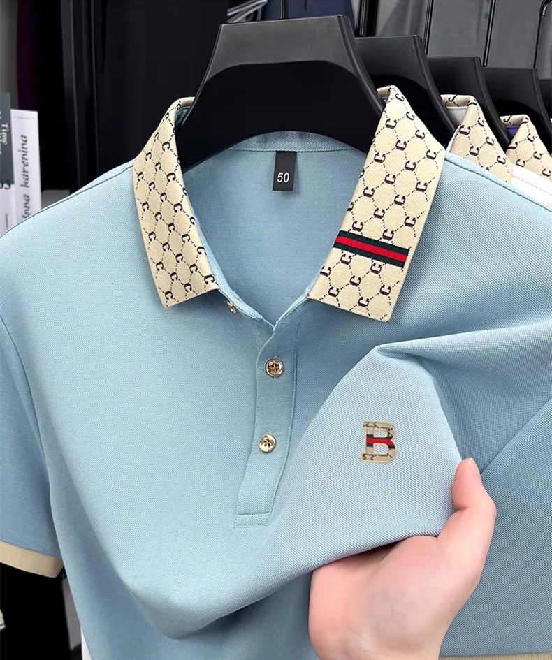 Advanced letter embroidery short sleeve polo shirt light luxury brand business leisure summer men's T-shirt fashion lapel top thumbnail 4