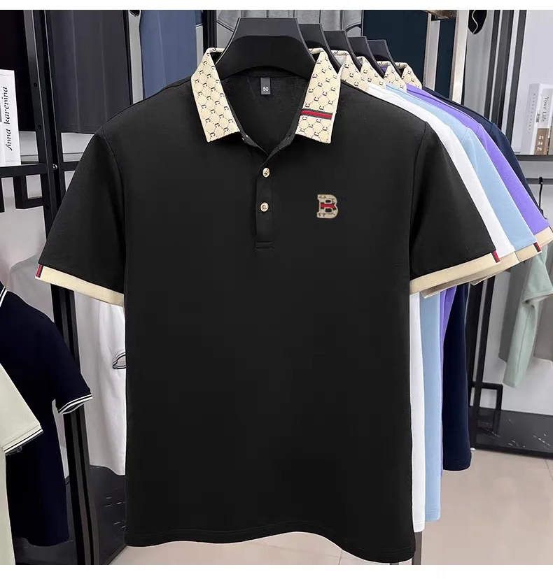 Advanced letter embroidery short sleeve polo shirt light luxury brand business leisure summer men's T-shirt fashion lapel top thumbnail 5