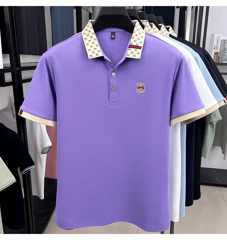 Advanced letter embroidery short sleeve polo shirt light luxury brand business leisure summer men's T-shirt fashion lapel top thumbnail 6