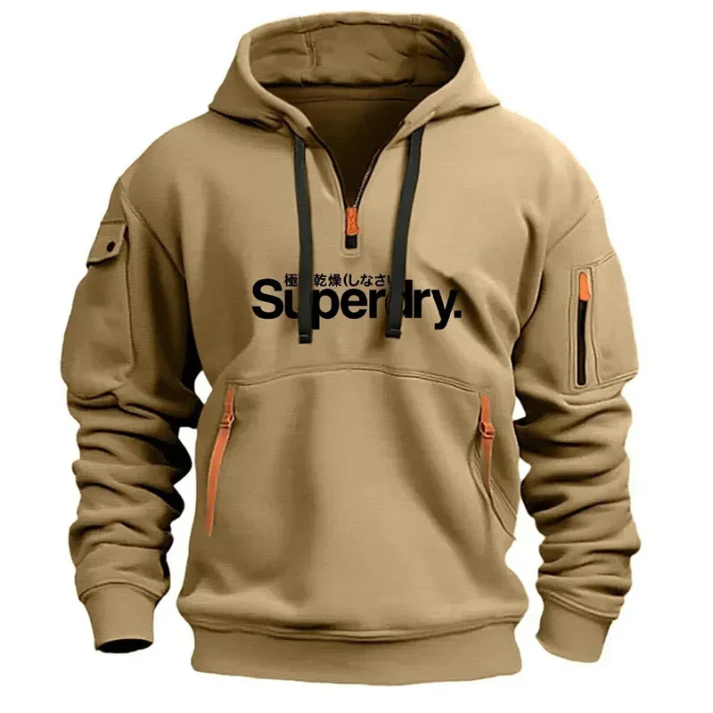 Autumn and Winter Warm Men's Hoodie Long Daily Outdoor Multi Pocket Zipper Comfortable Sweatshirt thumbnail 3