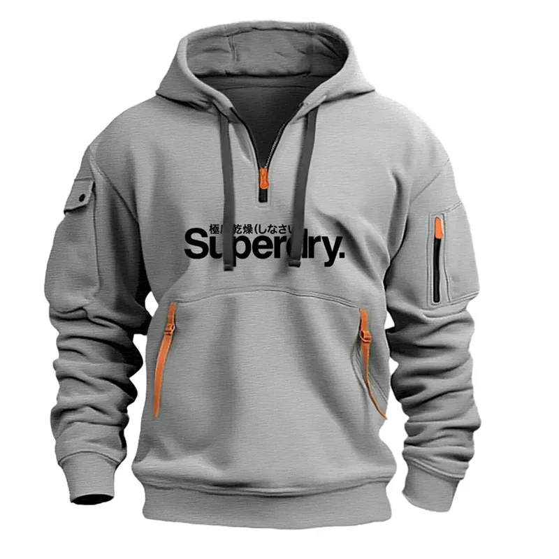 Autumn and Winter Warm Men's Hoodie Long Daily Outdoor Multi Pocket Zipper Comfortable Sweatshirt thumbnail 4