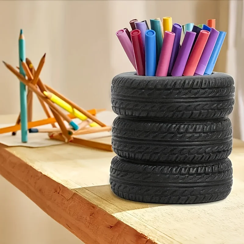 Advanced Creative Tire Shaped Pen Holder Desktop Storage Organizing Artistic Office Supplies Desktop Ornaments Multifunctional thumbnail 4