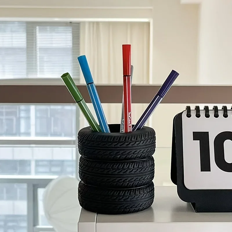 Advanced Creative Tire Shaped Pen Holder Desktop Storage Organizing Artistic Office Supplies Desktop Ornaments Multifunctional thumbnail 2