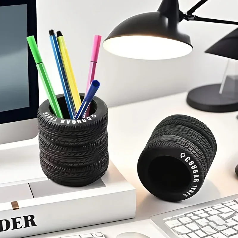 Advanced Creative Tire Shaped Pen Holder Desktop Storage Organizing Artistic Office Supplies Desktop Ornaments Multifunctional thumbnail 6