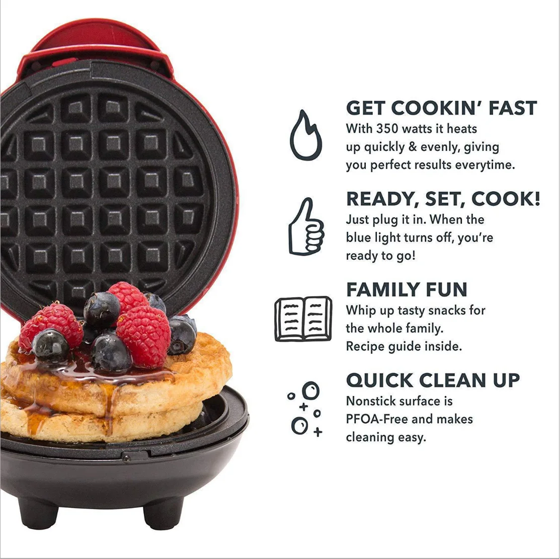 Mini Electric Waffle Maker Double-Sided Heating Household Sandwich Maker Breakfast Roaster Small Kitchen Dessert Cooking Machine thumbnail 6