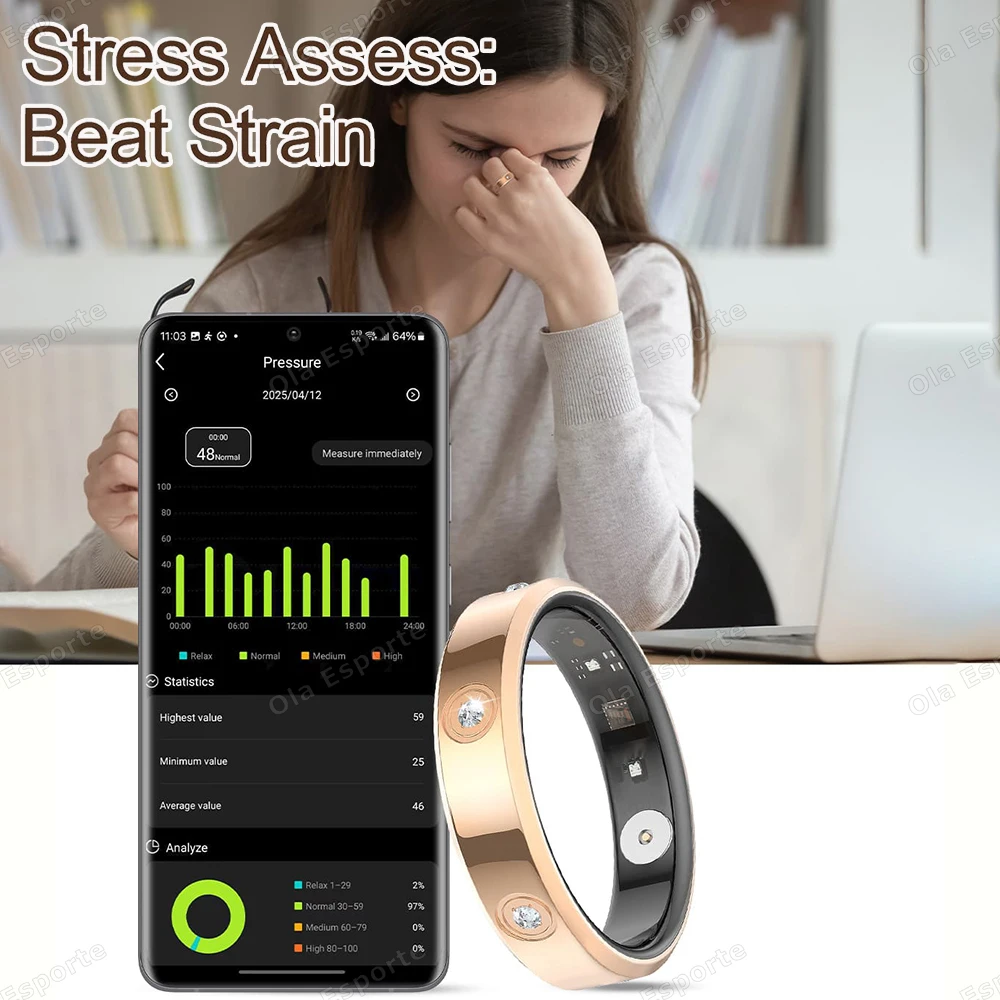 2026 Smart Ring Women Men Super narrow 6.3mm Heart Rate Stress measurement Health Monitoring IP68 Waterproof Fashion Sport Rings thumbnail 5