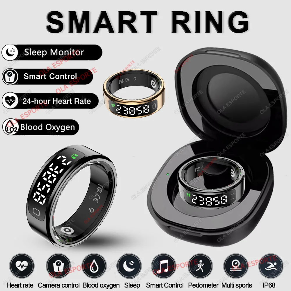 R11 Smart Ring with Display Screen and Touch, Zikr Tasbih Counter, With Charging Box, Health Manager,5ATM Waterproof For Android