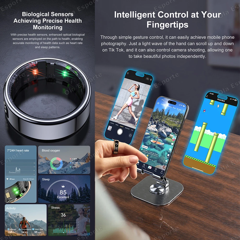 R11 Smart Ring with Display Screen and Touch, Zikr Tasbih Counter, With Charging Box, Health Manager,5ATM Waterproof For Android thumbnail 3