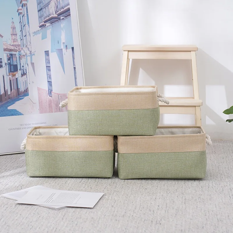 Fabric Storage Basket with Rope Handles, Cotton Linen Organizer Bin, Foldable Home Storage Box for Shelves & Closet thumbnail 5