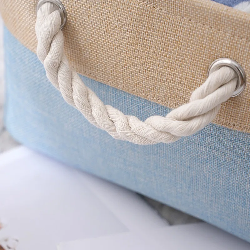 Fabric Storage Basket with Rope Handles, Cotton Linen Organizer Bin, Foldable Home Storage Box for Shelves & Closet thumbnail 3