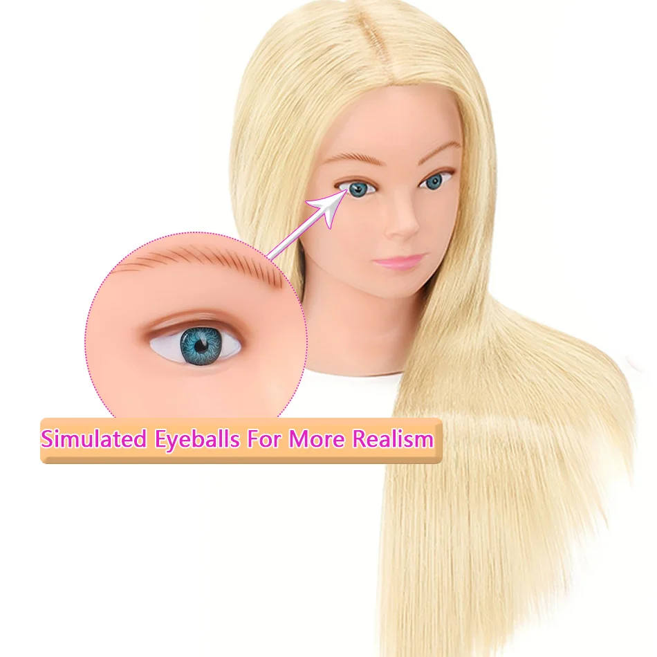 80% Real Human Hair Cosmetology Mannequin Head With 26'-28' Long Straight Blonde Hair For Hairdresser Training Head With Stand thumbnail 3