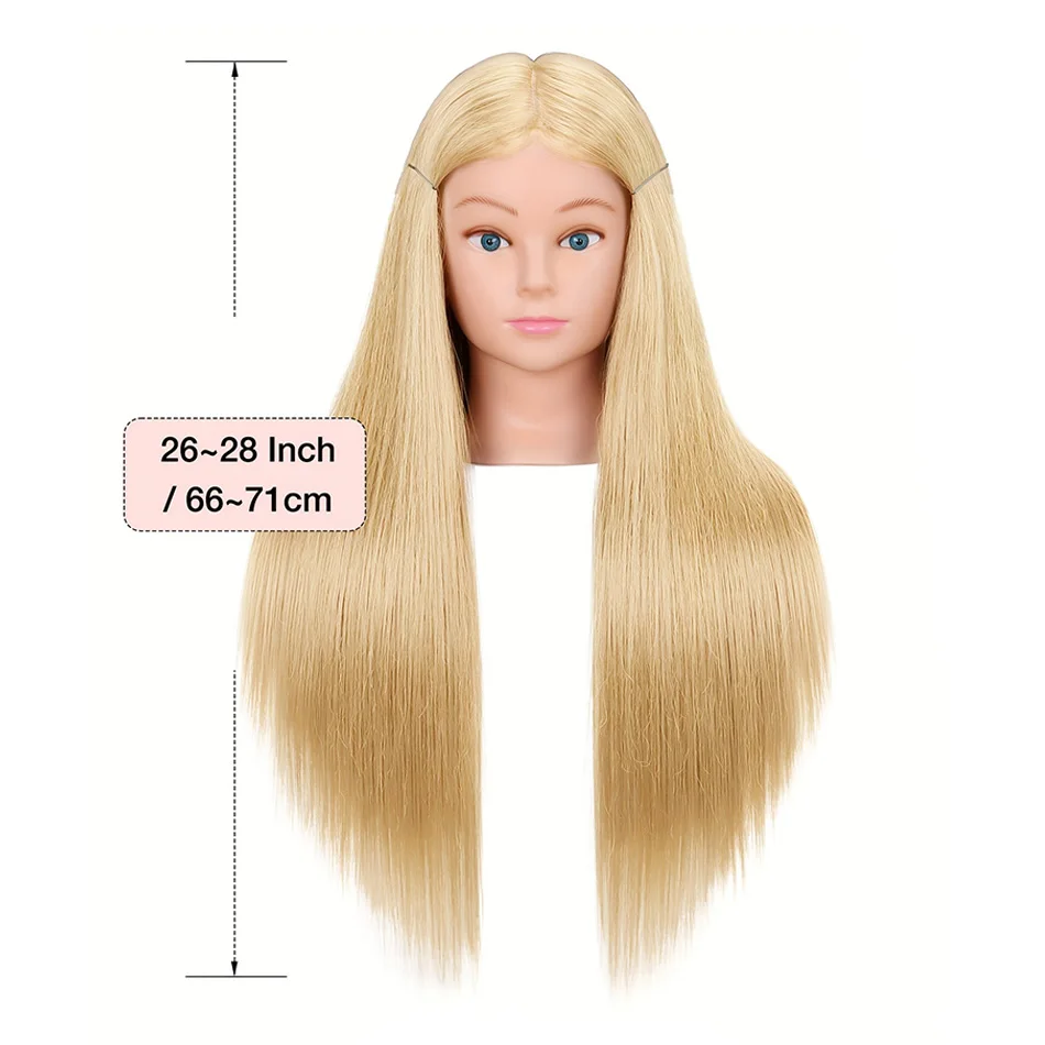 80% Real Human Hair Cosmetology Mannequin Head With 26'-28' Long Straight Blonde Hair For Hairdresser Training Head With Stand thumbnail 2