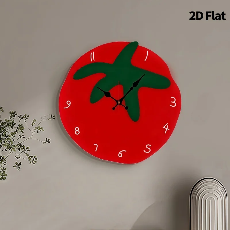 Creative Tomato Design Silent Wall Clock, Living Room, Bedroom, Office, Kitchen, And Cafe Decor, Gift For Family And Friends. thumbnail 4