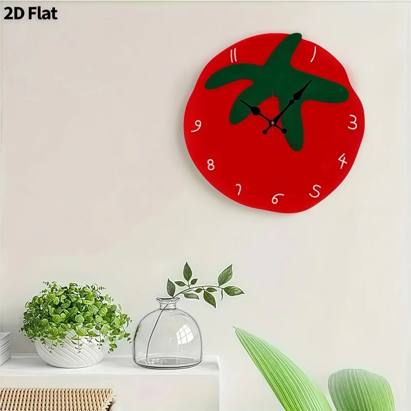 Creative Tomato Design Silent Wall Clock, Living Room, Bedroom, Office, Kitchen, And Cafe Decor, Gift For Family And Friends. thumbnail 3