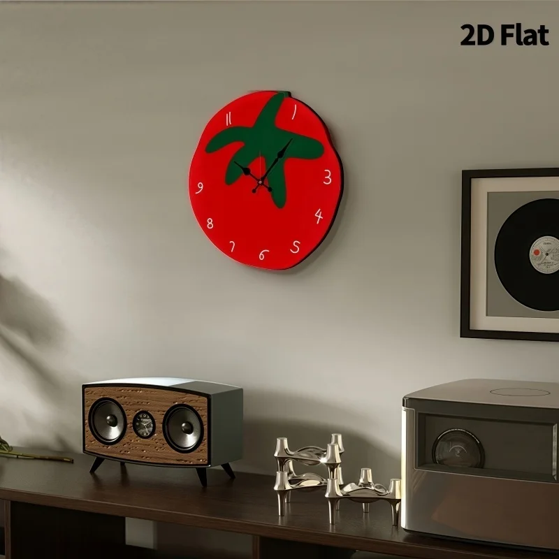 Creative Tomato Design Silent Wall Clock, Living Room, Bedroom, Office, Kitchen, And Cafe Decor, Gift For Family And Friends. thumbnail 5